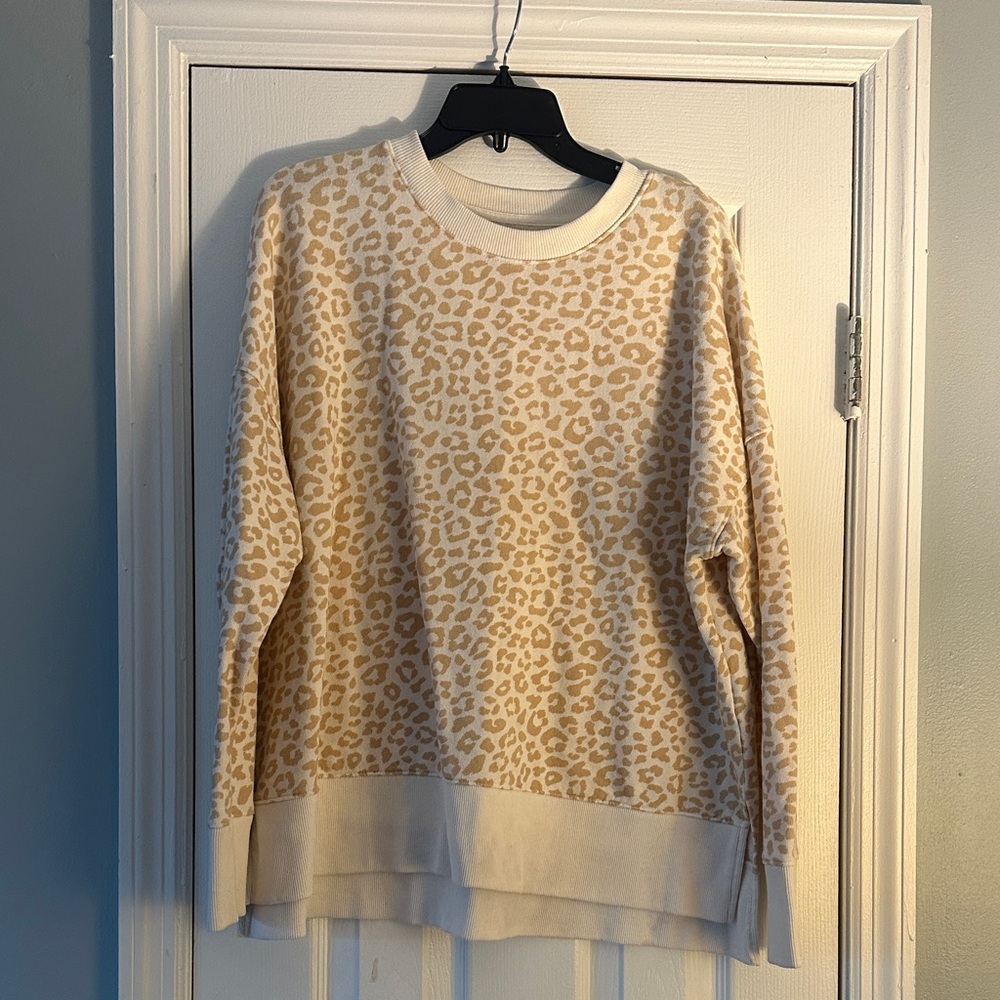 Time and Tru Beige  Animal Print Crewneck Sweater